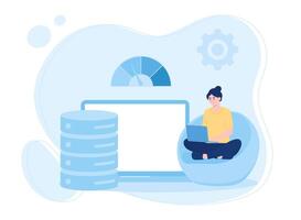 a woman analyzing databases and statistical reports concept flat illustration vector