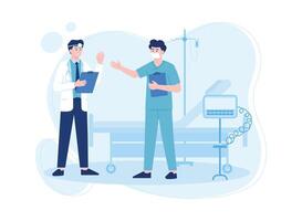 doctors and nurses are discussing in the hospital room concept flat illustration vector