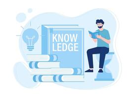 the male character is reading and searching to increase his knowledge concept flat illustration vector