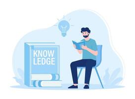 a man reading a book gains new knowledge concept flat illustration vector