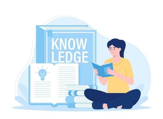 a woman is reading and searching to gain new knowledge concept flat illustration