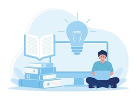 hombre con ordenador portátil sentado en línea educación concepto distancia aprendizaje concepto plano ilustración vector