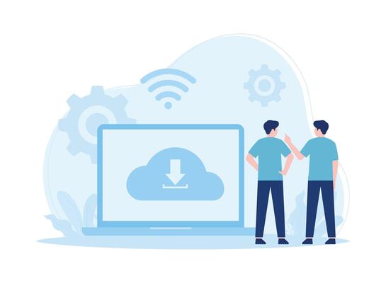 download management on the cloud concept flat illustration