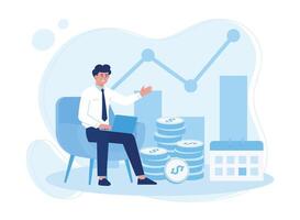 an investor monitors the growth of the report chart concept flat illustration vector