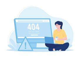 woman with laptop fixing website error concept flat illustration vector