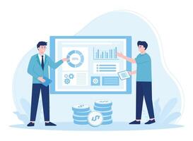 analysis and monitoring with business teams on monitoring report dashboards concept flat illustration vector