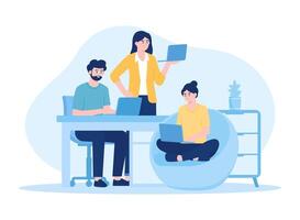 Business people working in the office are exchanging ideas concept flat illustration vector