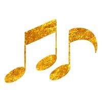 Hand drawn Music notes icon in gold foil texture vector illustration