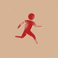 Running athlete halftone style icon with grunge background vector illustration