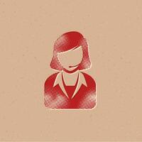 Female receptionist halftone style icon with grunge background vector illustration