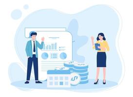 two workers are analyzing growth data concept flat illustration vector