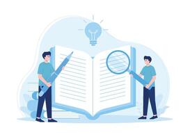 two students studying with books concept flat illustration vector