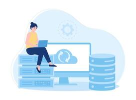 a woman analyzing databases and statistical reports concept flat illustration vector