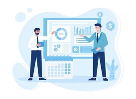 men present analysis data to colleagues concept flat illustration vector