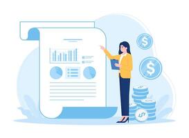 women analyze data graphs of growth and money earnings concept flat illustration vector