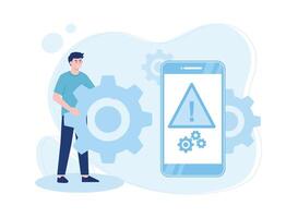 teléfono error reparar y solución de problemas concepto plano ilustración vector