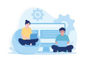 technicians fix errors on the website concept flat illustration vector