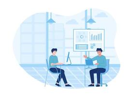 two men discussing, analyzing a graph of growth data concept flat illustration vector