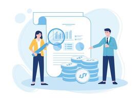 business woman and business man analyzing diagram document concept flat illustration vector