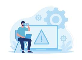 man with laptop analyzing errors on laptop concept flat illustration vector