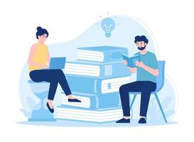 two couples studying concept flat illustration vector