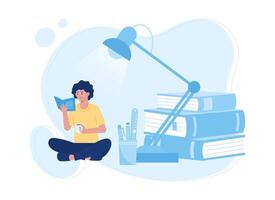 mujer leyendo un libro concepto plano ilustración vector