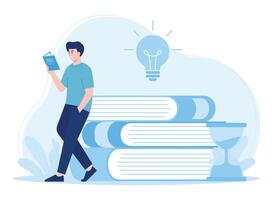 man is reading a book leaning on a large concept flat illustration vector