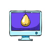 Monitor calibration icon in hand drawn color vector illustration