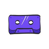 Tape cassette icon in hand drawn color vector illustration