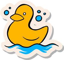 Hand drawn rubber duck bath toy in sticker style vector illustration