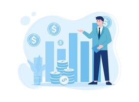 ventas crecimiento comercio analítica lucro análisis negocio analista márketing plan participación tableta concepto plano ilustración vector