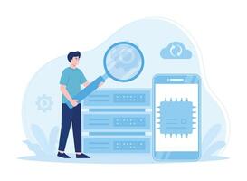 backup and analysis big data concept flat illustration vector