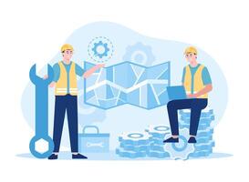 Team of engineers discussing construction problems concept flat illustration vector