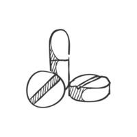 Pills icon in hand drawn doodle vector