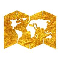 Hand drawn Map icon in gold foil texture vector illustration