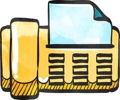 Facsimile icon in color drawing. Office electrical machine equipment fax copy print vector