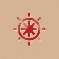 Ship steer wheel halftone style icon with grunge background vector illustration