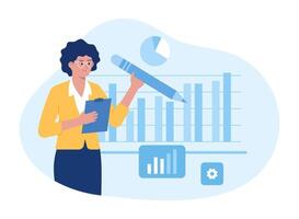 Female worker analyzing digital data  charts and graphs of business growth concept flat illustration vector