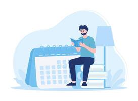 A man sitting on a book is reading concept flat illustration vector