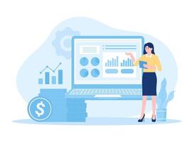 Worker analyzes sales growth graph concept flat illustration vector