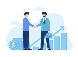 Two business partners shaking hands doing work contract concept flat illustration vector