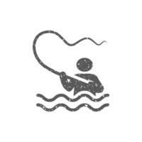 Fishing icon in grunge texture vector illustration