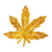 Hand drawn cannabis leaves icon in gold foil texture vector illustration