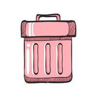 Trash bin icon in hand drawn color vector illustration