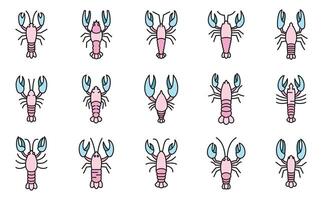 Marine lobster icons set vector color line