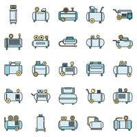 Modern air compressor icons set vector color line