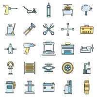 Tire fitting tool icons set vector color line