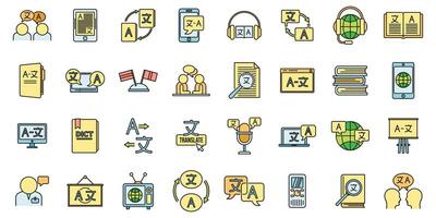 Foreign translator icons set vector color line