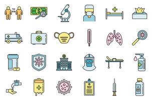 Coronavirus flu icons set vector color line