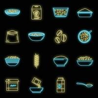 Breakfast cereal flakes icons set vector neon